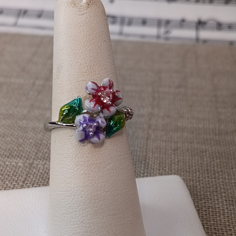 Sterling Silver Pink Purple Flower Ring Size 7